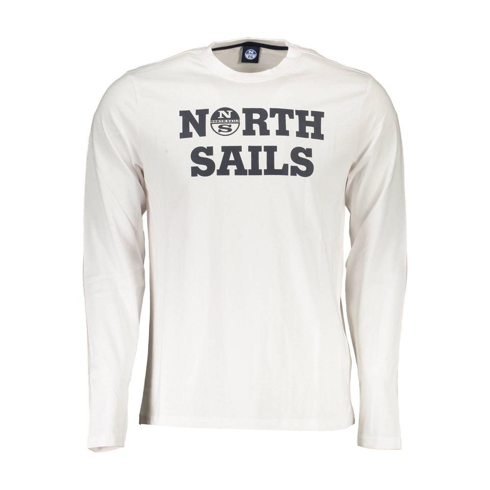 North Sails white cotton men's long sleeve T-shirt with bold print and logo