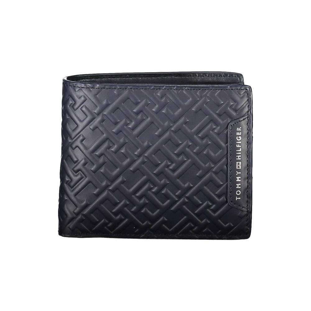 Tommy Hilfiger black leather wallet with embossed design and logo, perfect for organizing essentials and stylish accessorizing.