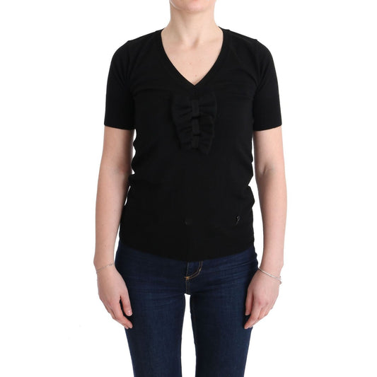 MARGHI LO' Black 100% Lana Wool Blouse Women T-shirt Top