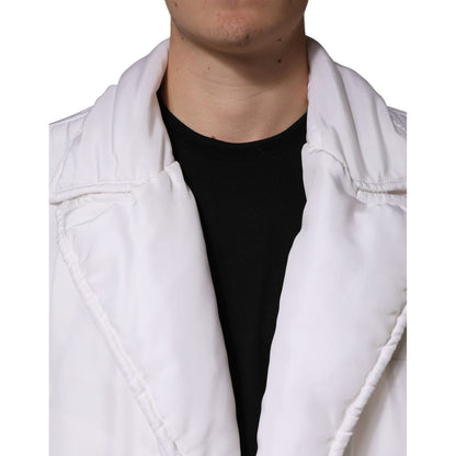 Dolce & Gabbana White Silk Padded Parka Men Coat Jacket
