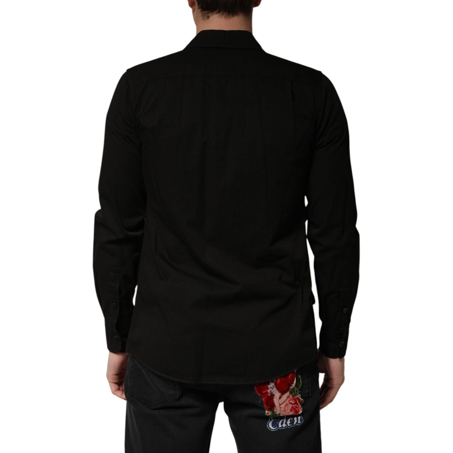 Dolce & Gabbana Black Cotton Collared Men Button Down Shirt