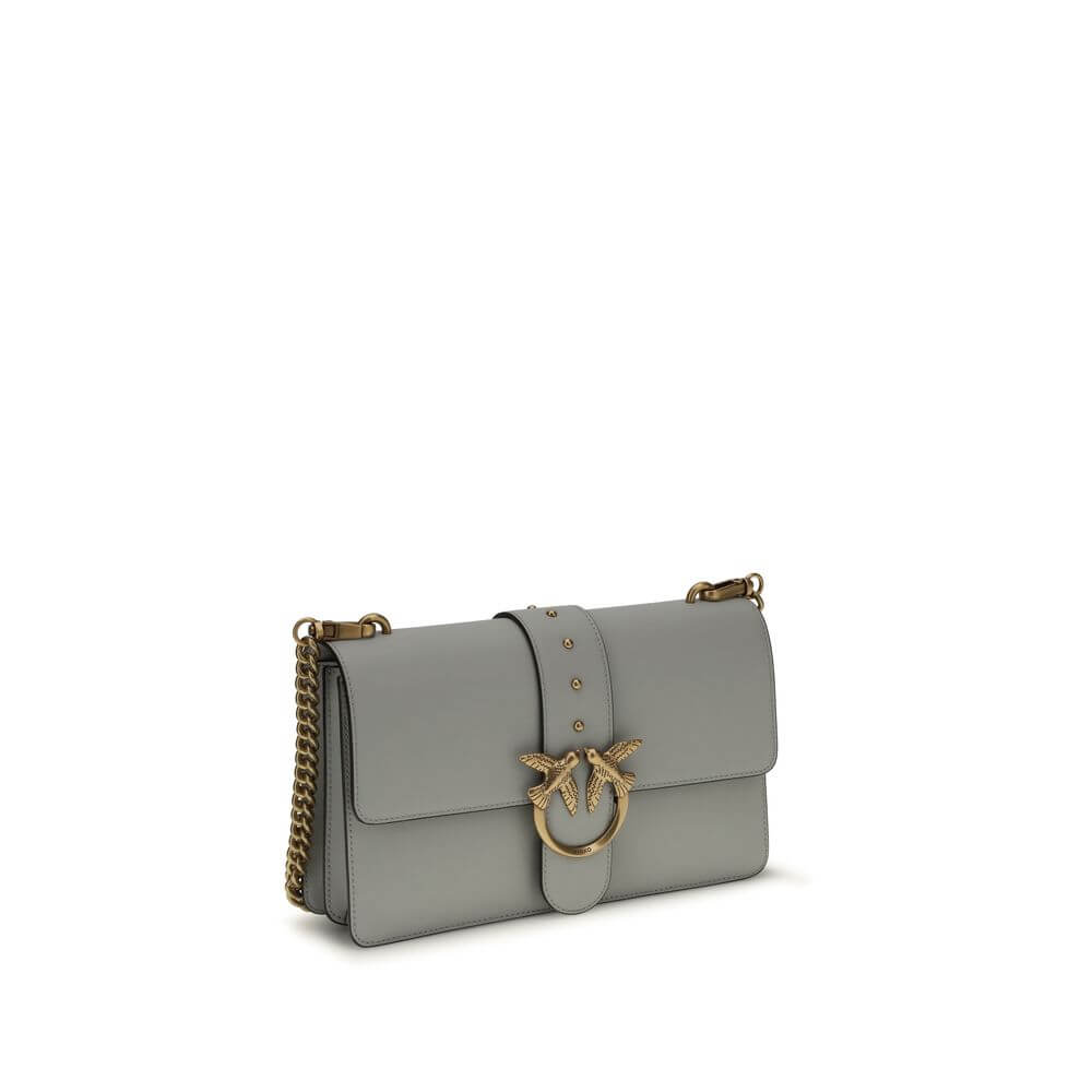 PINKO Gray Calf Leather Bos Taurus Shoulder Bag
