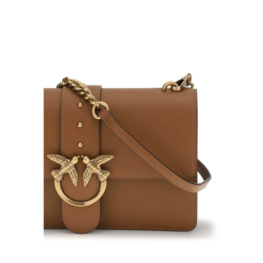 PINKO Brown Calf Leather Bos Taurus Shoulder Bag