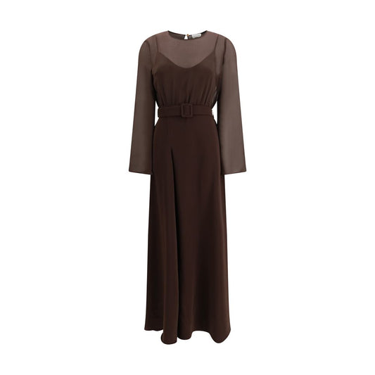 P.A.R.O.S.H. Brown Polyester Casual Dress1728,72470364320,Brown,Casual - Dresses - Clothing,Clothing,Dresses - Clothing,L,Long - Dresses - Clothing,Longsleeve - Dresses - Clothing,M,New with tags,P.A.R.O.S.H.,S,Women