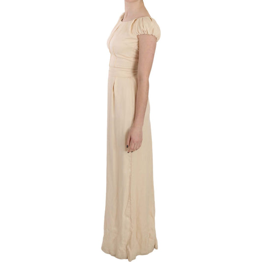 Dolce & Gabbana Silk Column Garterized Sleeve Gown Dresses Dolce & Gabbana Tan