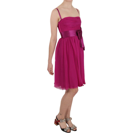 Dolce & Gabbana Elegant Fuchsia Pink Silk Bow Front Dress Dolce & Gabbana Maroon