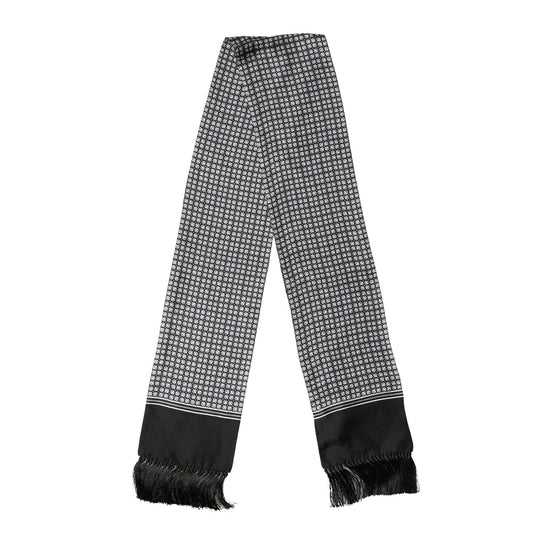 Dolce & Gabbana Black Silk Geometric Fringed Foulard 140cm x 15cm Scarf