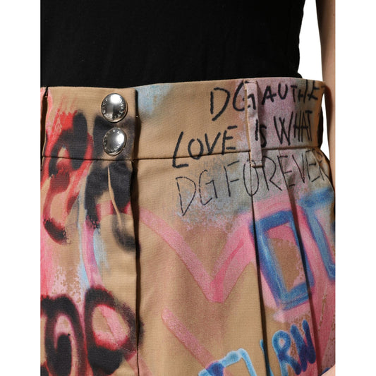 Dolce & Gabbana Beige Graffiti Print Cotton Blend Mini Skirt