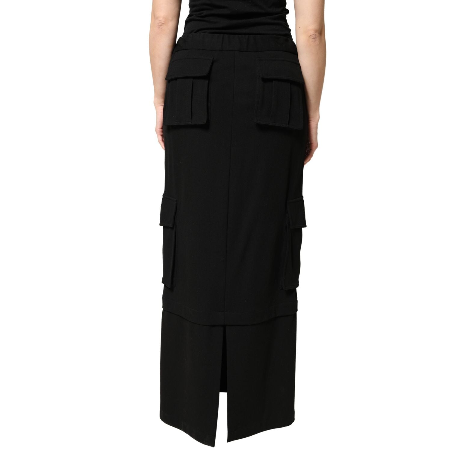 Dolce & Gabbana Black Cotton Drawstring Long Maxi Cargo Skirt