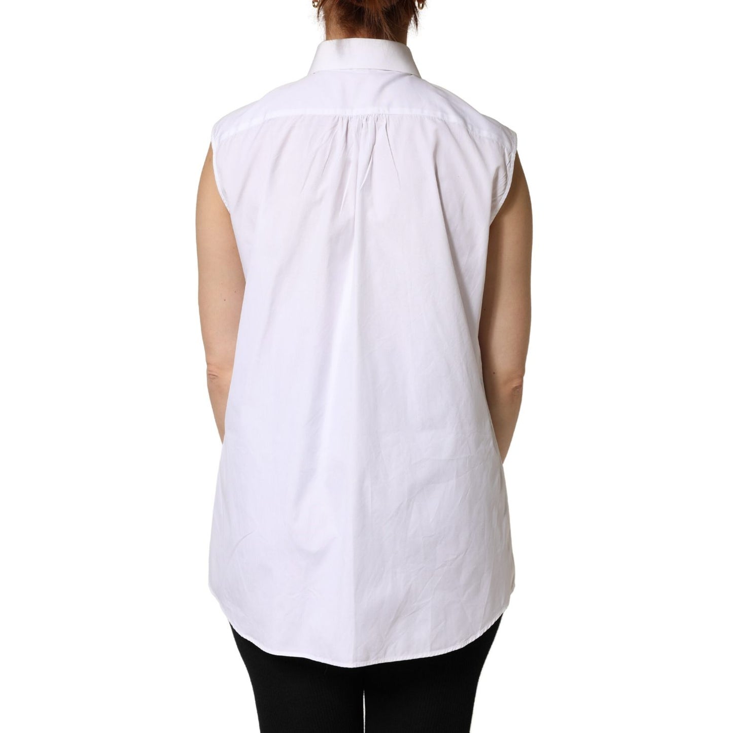 Dolce & Gabbana White Cotton Pleated Sleeveless Button Down Top