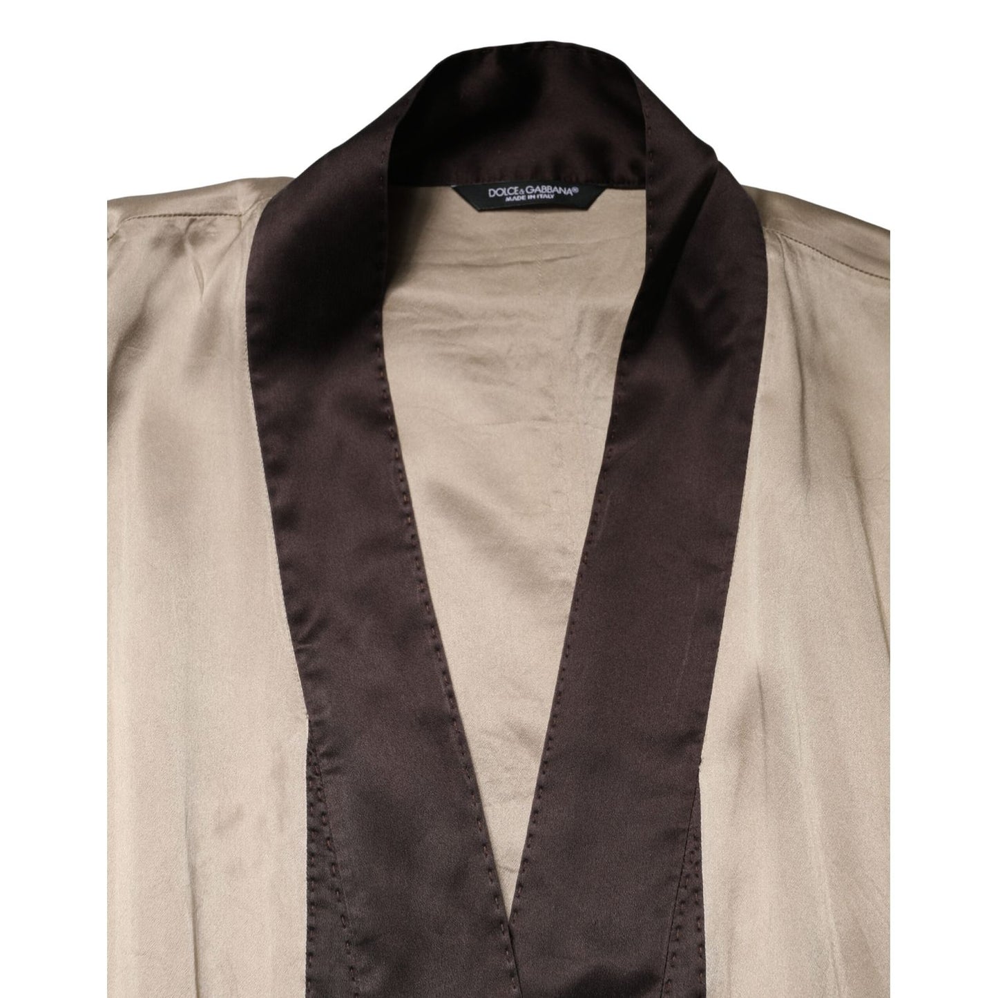 Dolce & Gabbana Beige Silk Satin Long Coat Robe Jacket