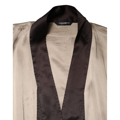 Dolce & Gabbana Beige Silk Satin Long Coat Robe Jacket