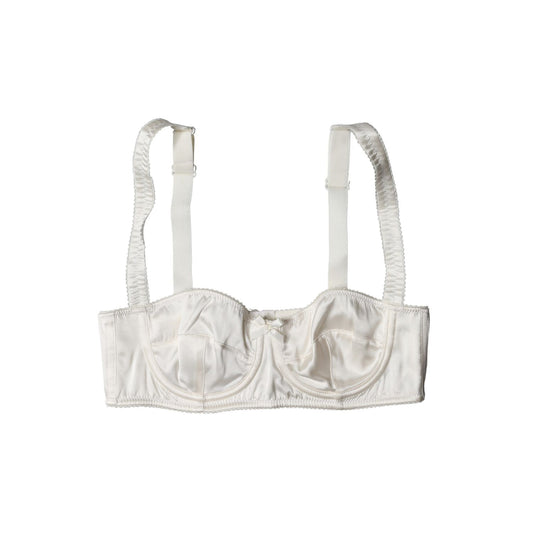 Dolce & Gabbana White Silk Satin Underwire Bra Semi Pad Underwear