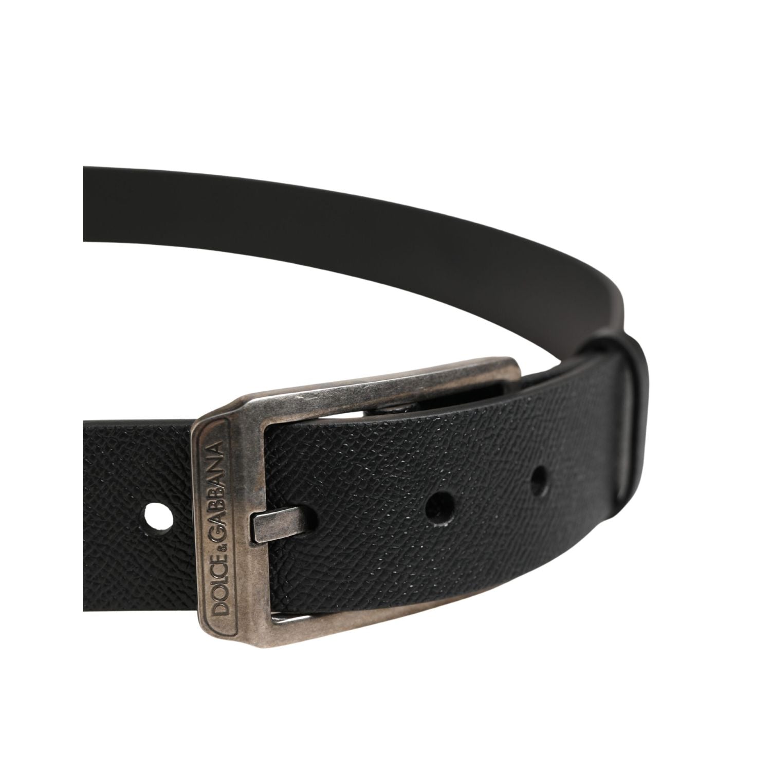 Dolce & Gabbana Black Calf Leather Silver Metal Buckle Belt