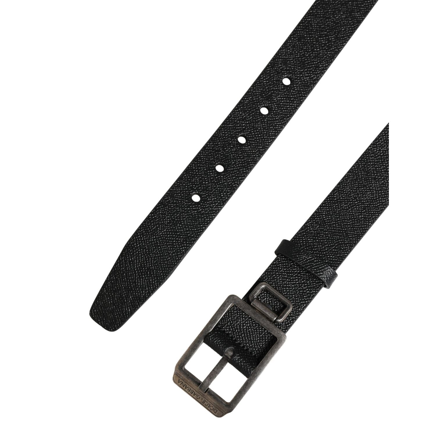 Dolce & Gabbana Black Calf Leather Silver Metal Buckle Belt