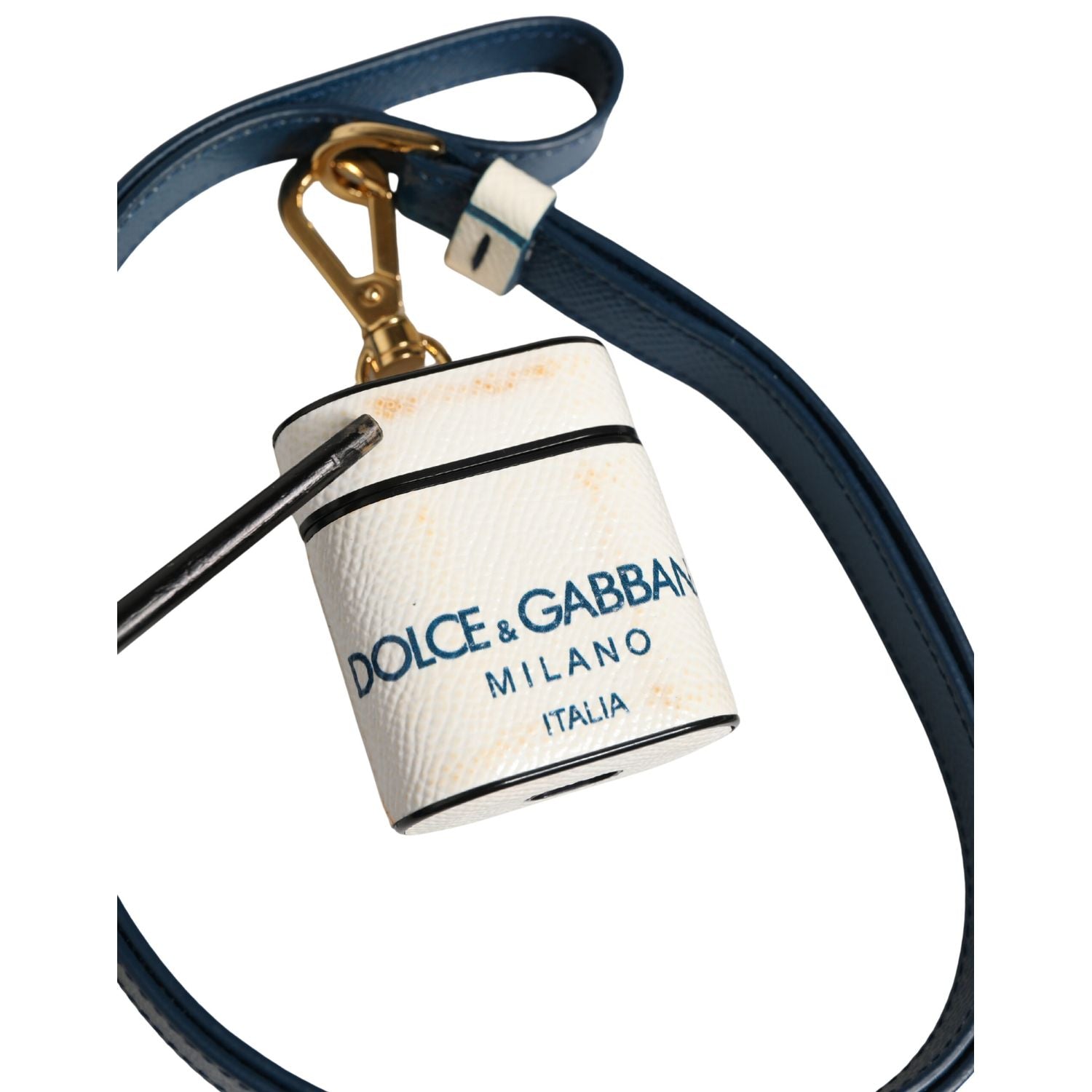 Dolce & Gabbana White Calf Leather Logo Flip Holder Strap Airpods Case
