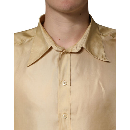 Dolce & Gabbana Yellow Silk Button Down Men Oversize Shirt