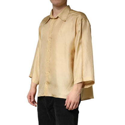 Dolce & Gabbana Yellow Silk Button Down Men Oversize Shirt