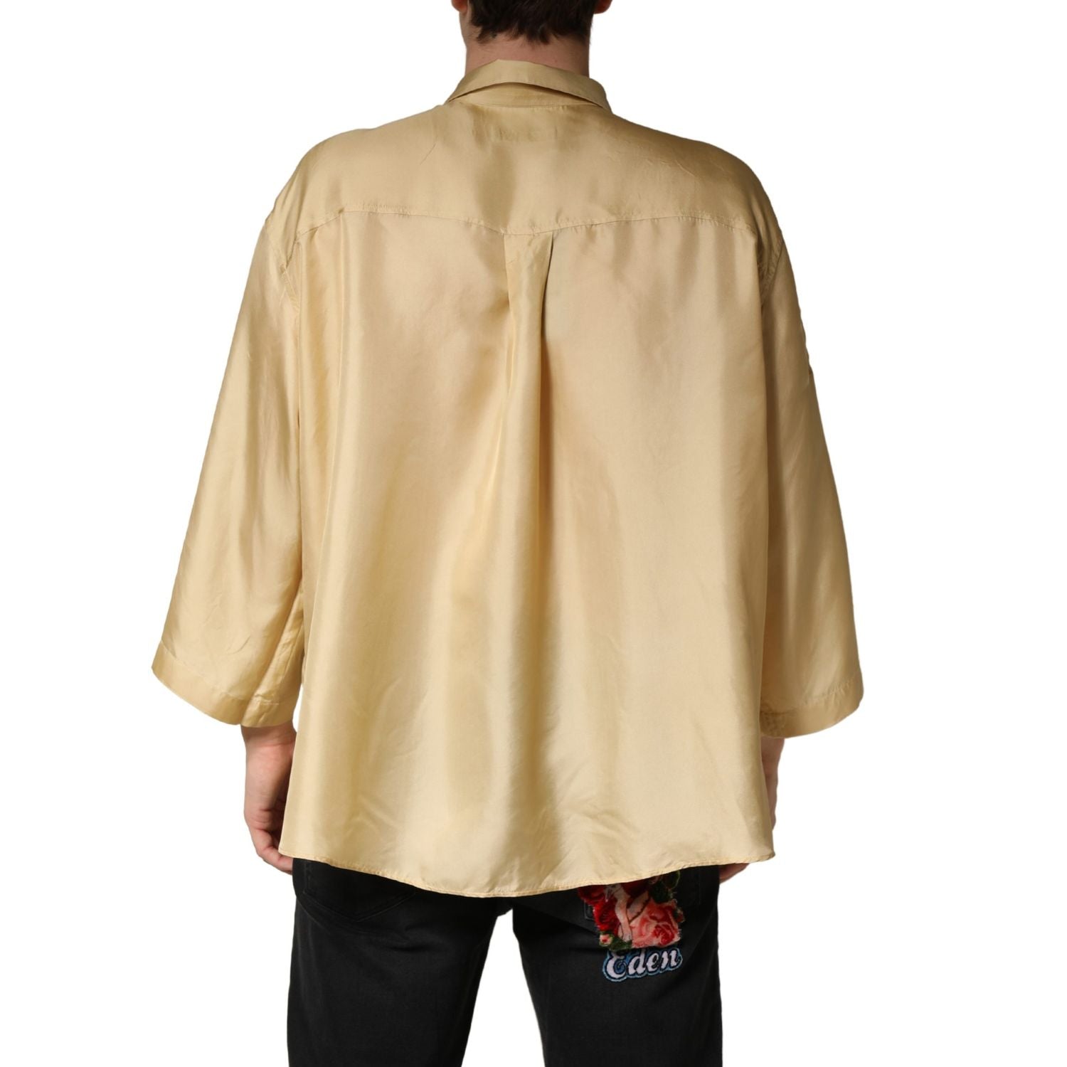 Dolce & Gabbana Yellow Silk Button Down Men Oversize Shirt