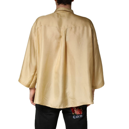 Dolce & Gabbana Yellow Silk Button Down Men Oversize Shirt