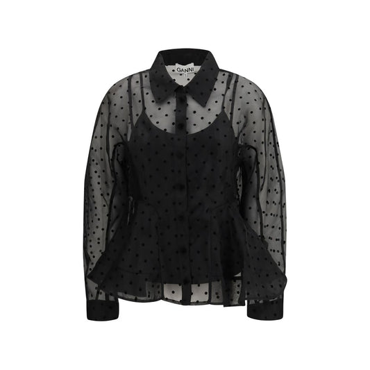 Ganni Black Recycled Polyester Pattern Shirt1728,72470364320,Black,Clothing,Ganni,IT36 | XS,IT38 | S,New with tags,Pattern - Shirts - Clothing,Shirts - Clothing,Women