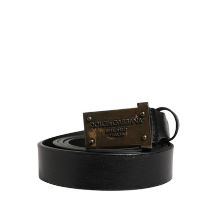 Dolce & Gabbana Men Black Classic Leather Logo Buckle Belt