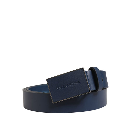 Dolce & Gabbana Men Blue Calf Leather Logo Metal Buckle Belt
