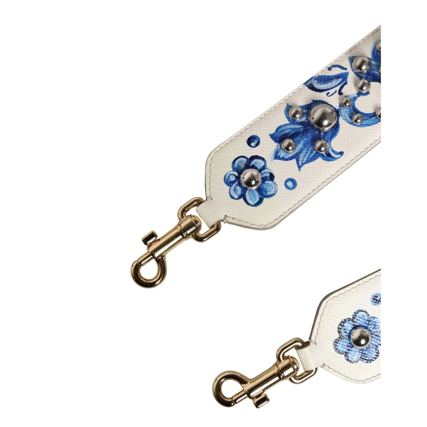 Dolce & Gabbana White Blue Floral Leather Stud Accessory Shoulder Strap