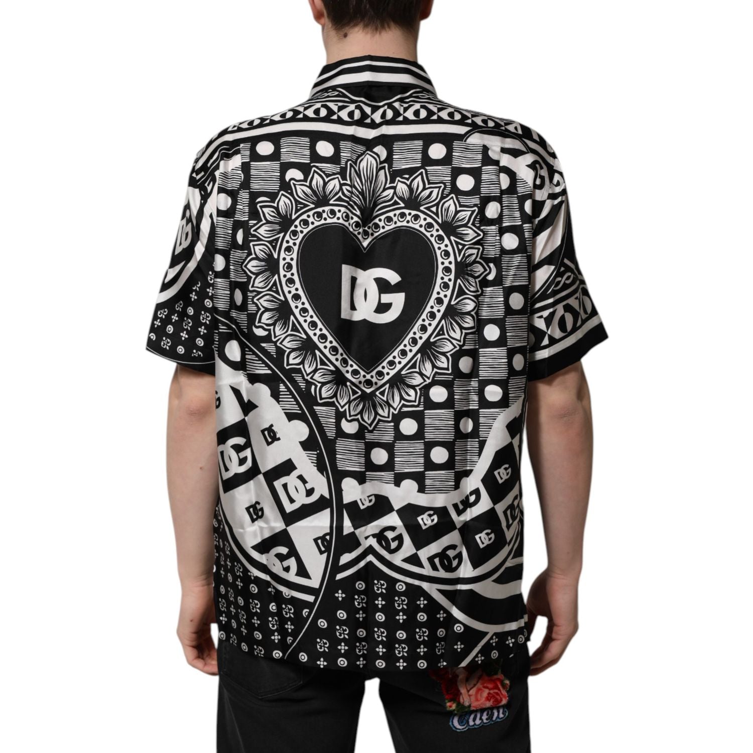 Dolce & Gabbana Black Silk Logo Print Short Sleeves Shirt