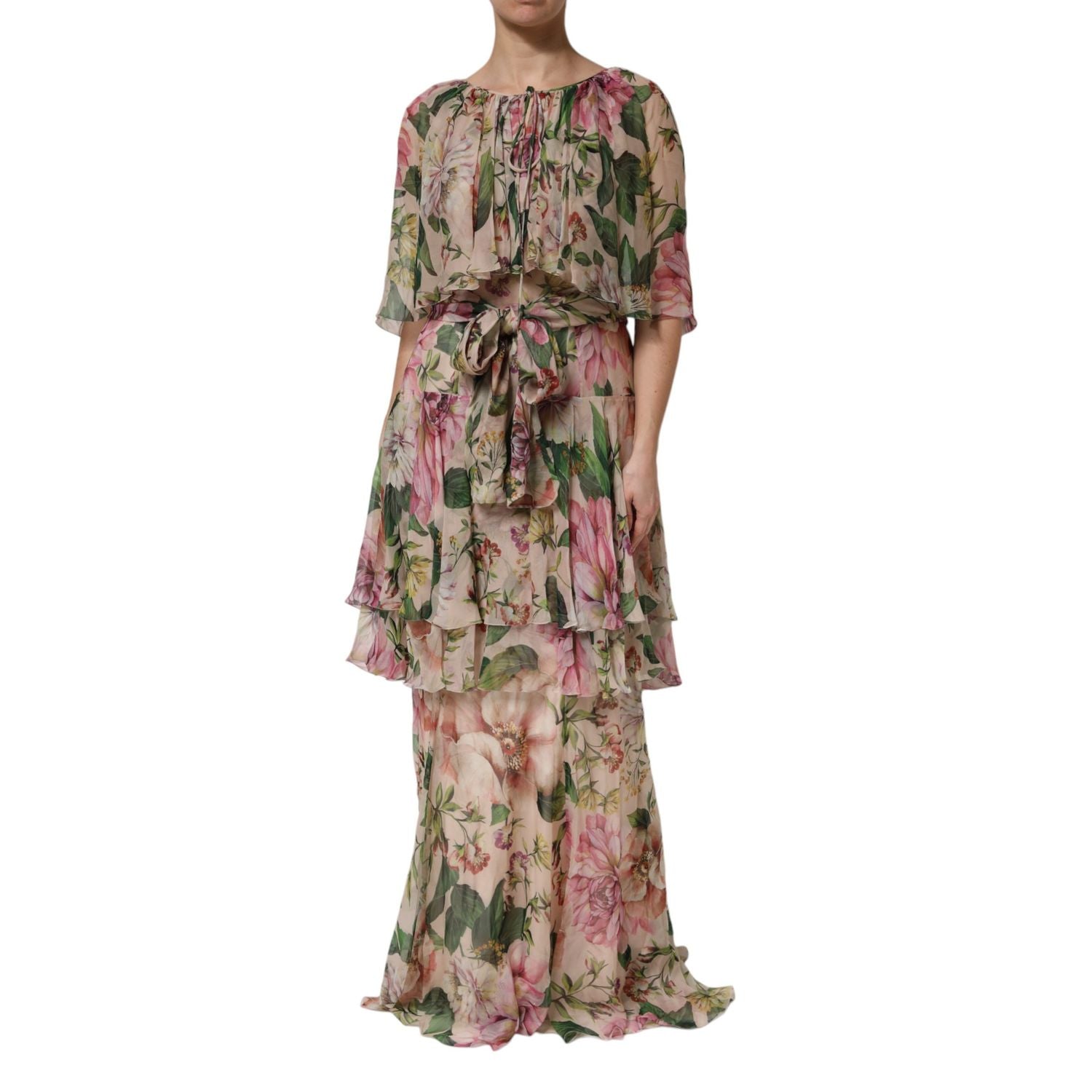 Dolce & Gabbana Multicolor Floral Silk Layered Maxi Dress