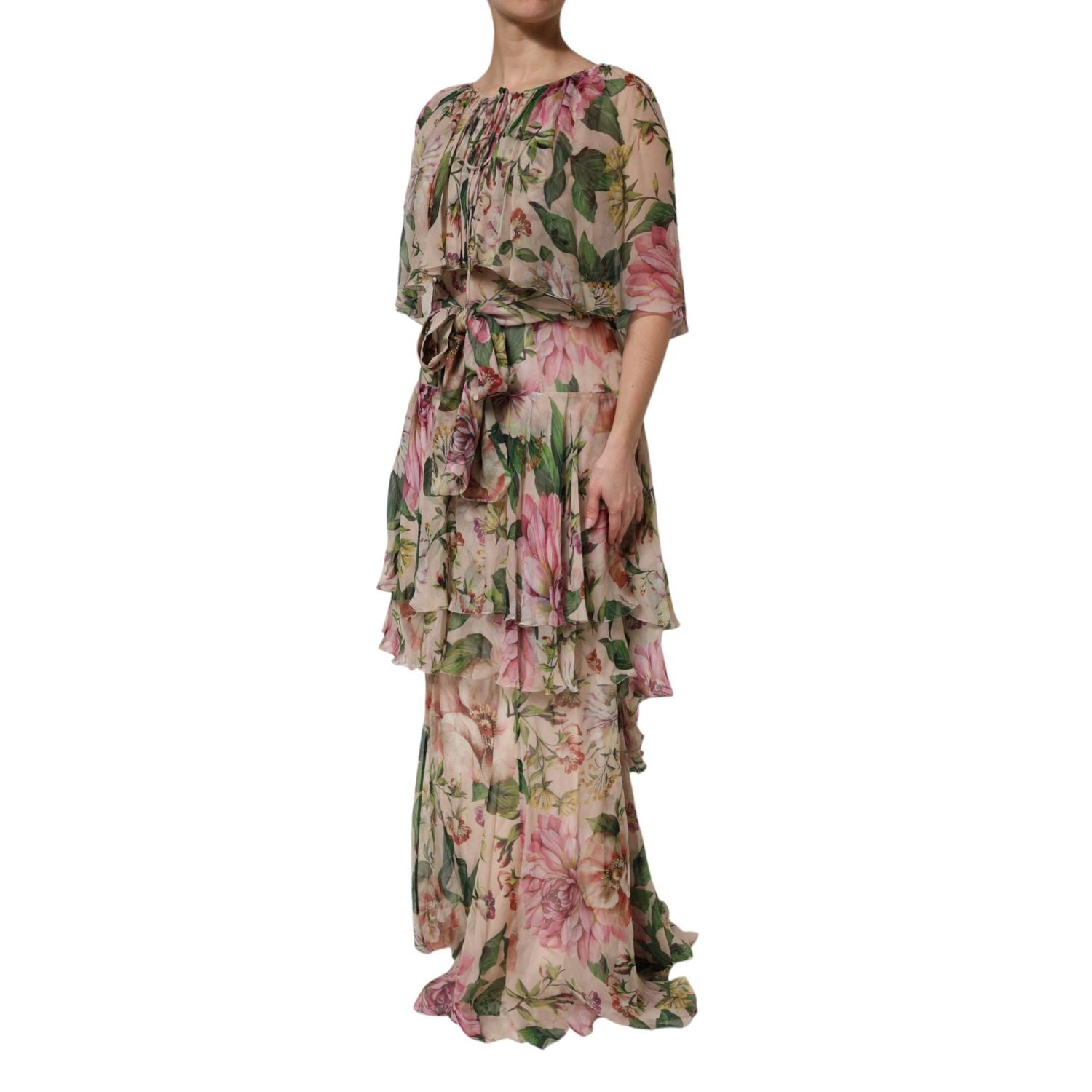 Dolce & Gabbana Multicolor Floral Silk Layered Maxi Dress