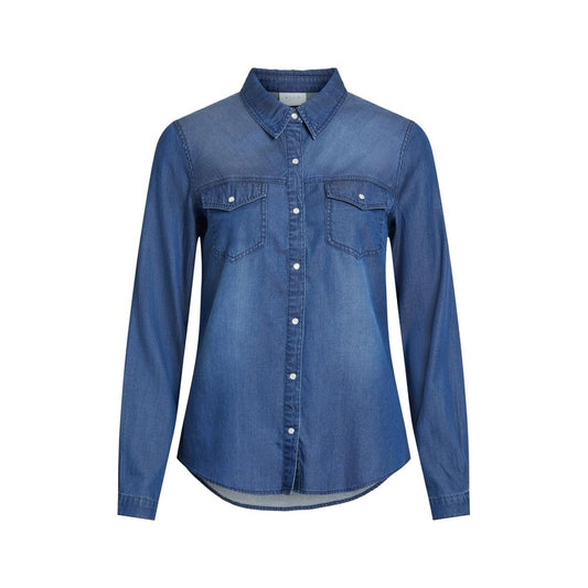 Vila Clothes Blue Cotton Blouse