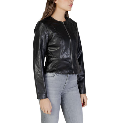 Jacqueline De Yong Black Polyester Leather Jacket