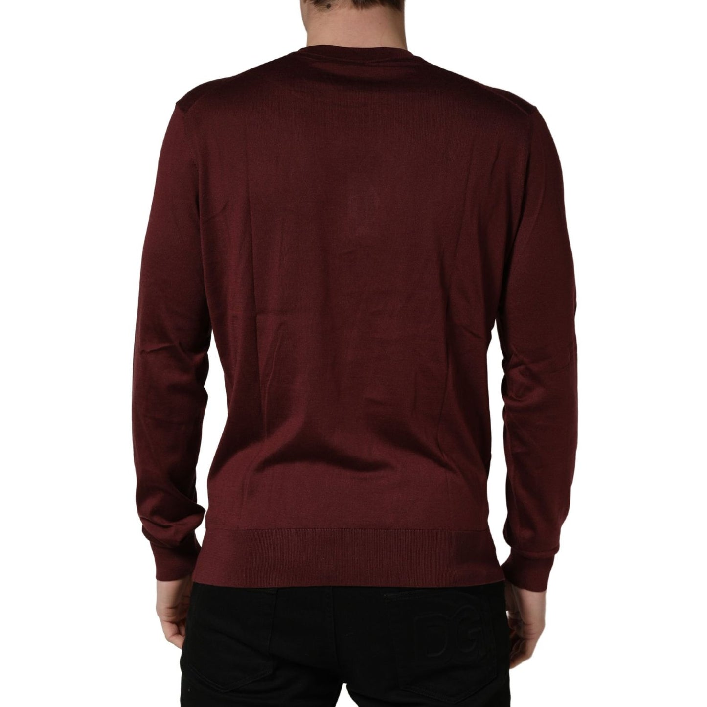 Dolce & Gabbana Maroon Silk Men Crew Neck Pullover Sweater