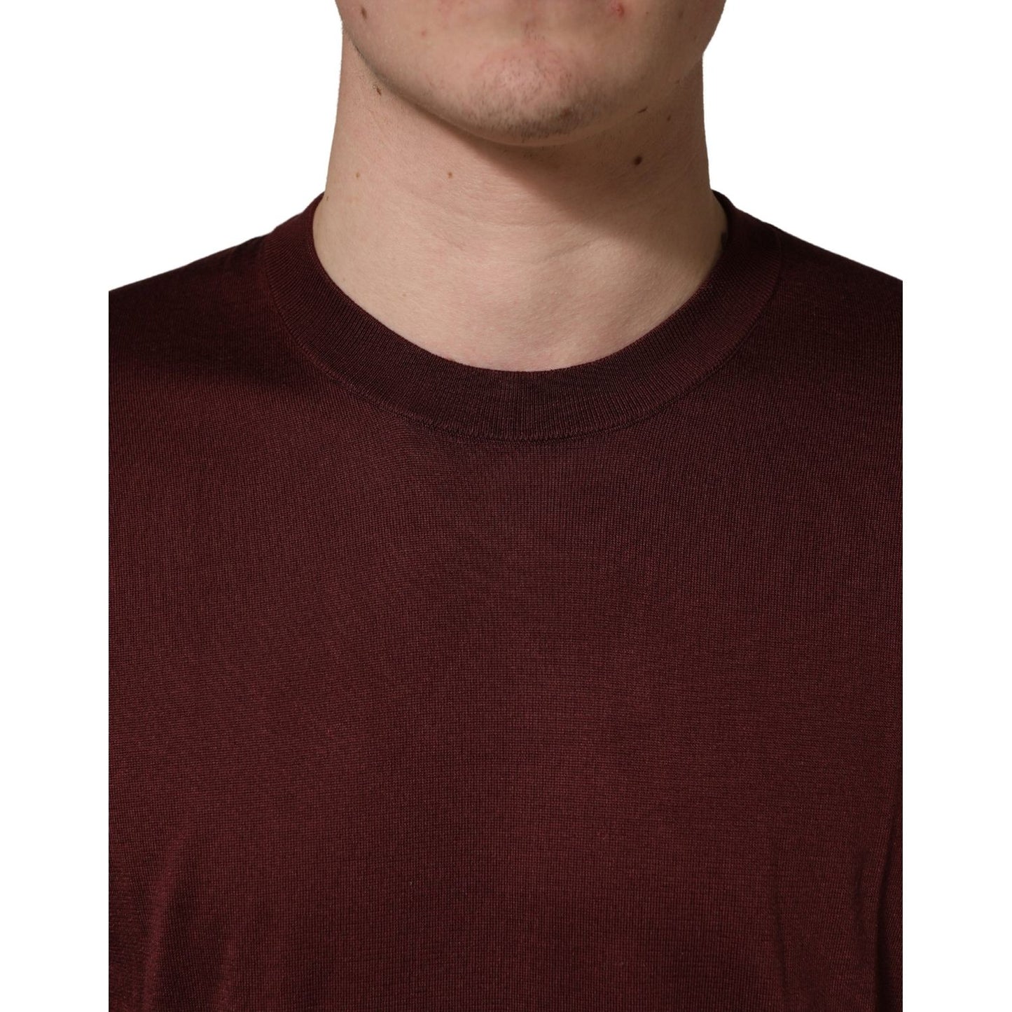 Dolce & Gabbana Maroon Silk Men Crew Neck Pullover Sweater