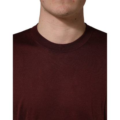 Dolce & Gabbana Maroon Silk Men Crew Neck Pullover Sweater