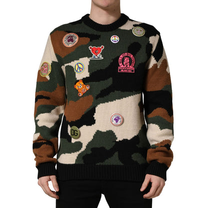 Dolce & Gabbana Multicolor Intarsia-Knit Camouflage Pullover Sweater