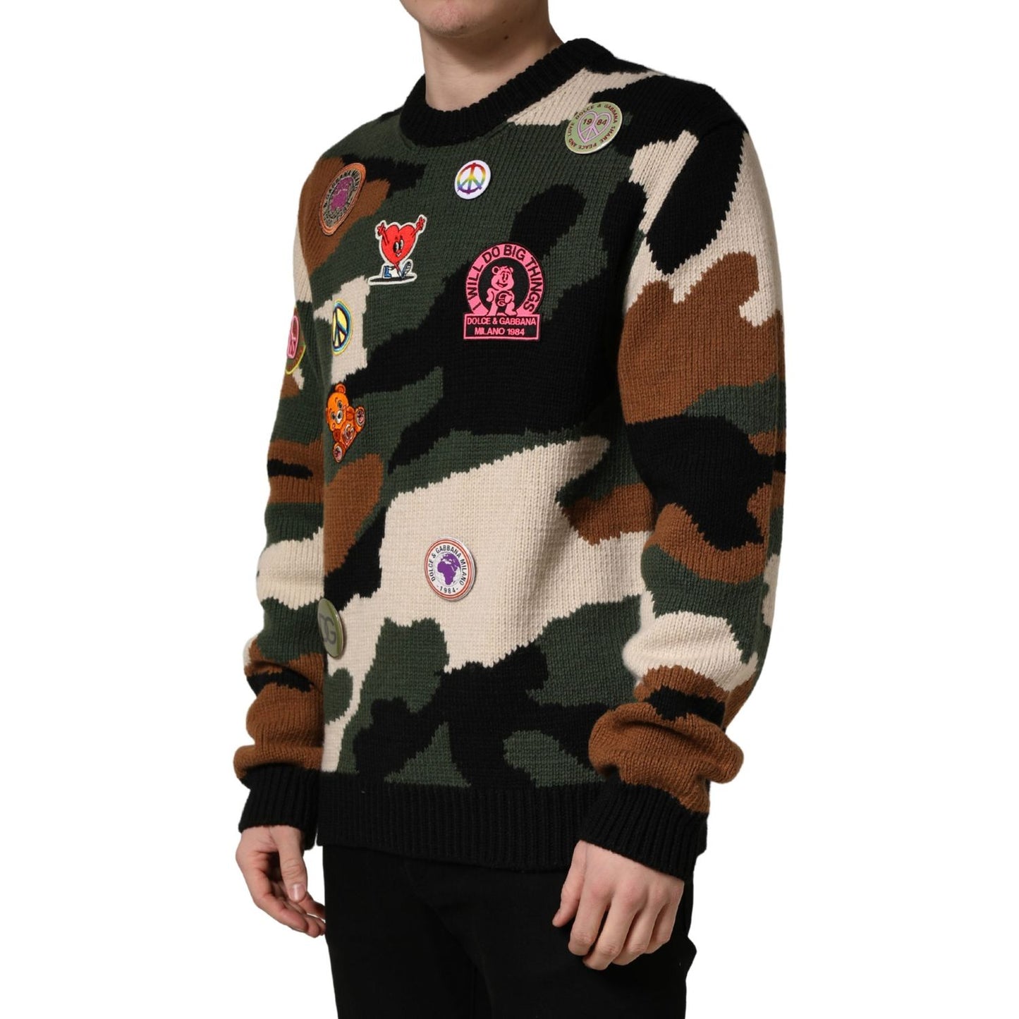 Dolce & Gabbana Multicolor Intarsia-Knit Camouflage Pullover Sweater
