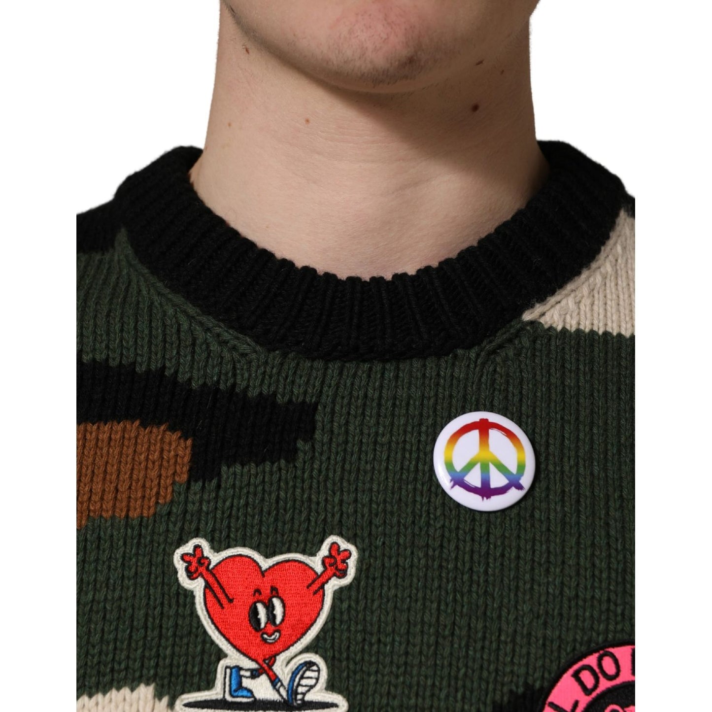 Dolce & Gabbana Multicolor Intarsia-Knit Camouflage Pullover Sweater