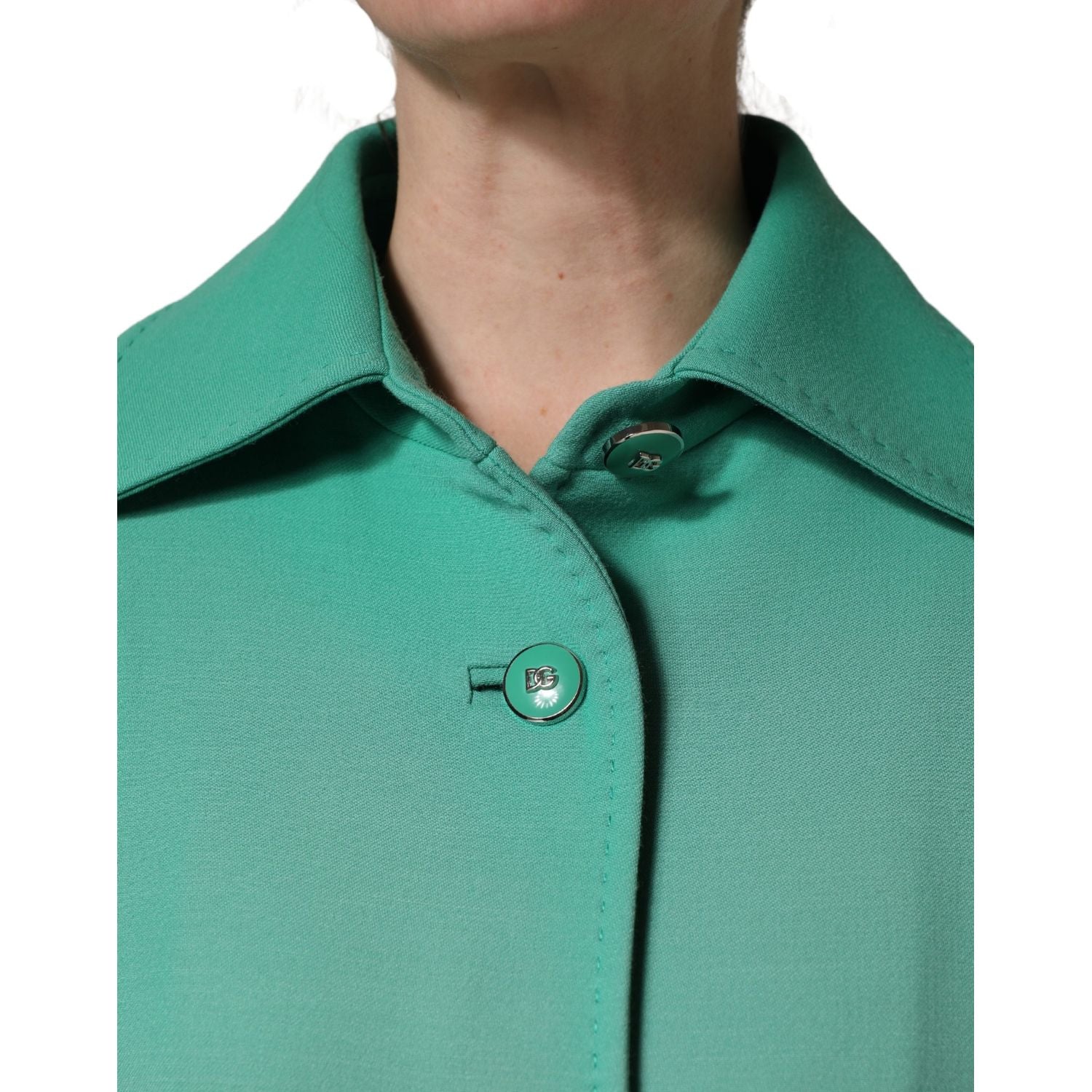 Dolce & Gabbana Green Buttoned Down Belt Trench Coat Jacket