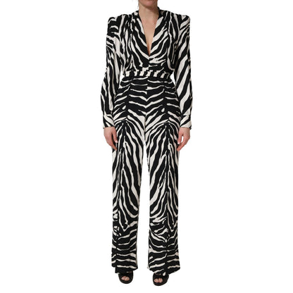 Dolce & Gabbana Black White Viscose Zebra Pattern Jumpsuit