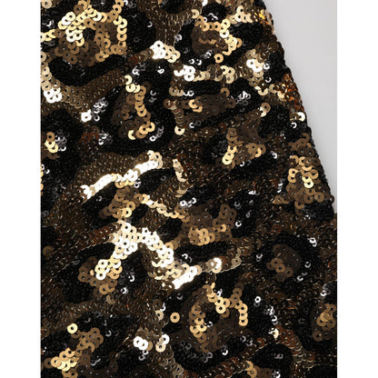 Dolce & Gabbana Gold Leopard Sequined Straight Trouser Pants