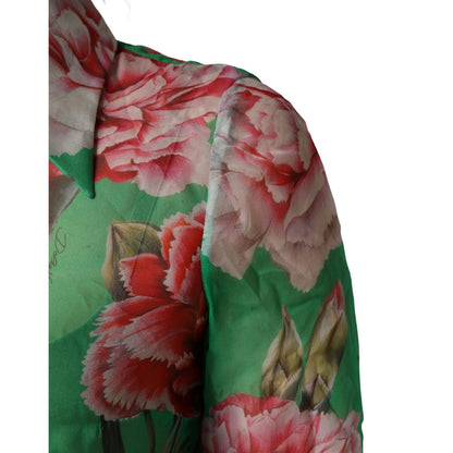 Dolce & Gabbana Green CarnationPrint Silk Collared Blouse Top