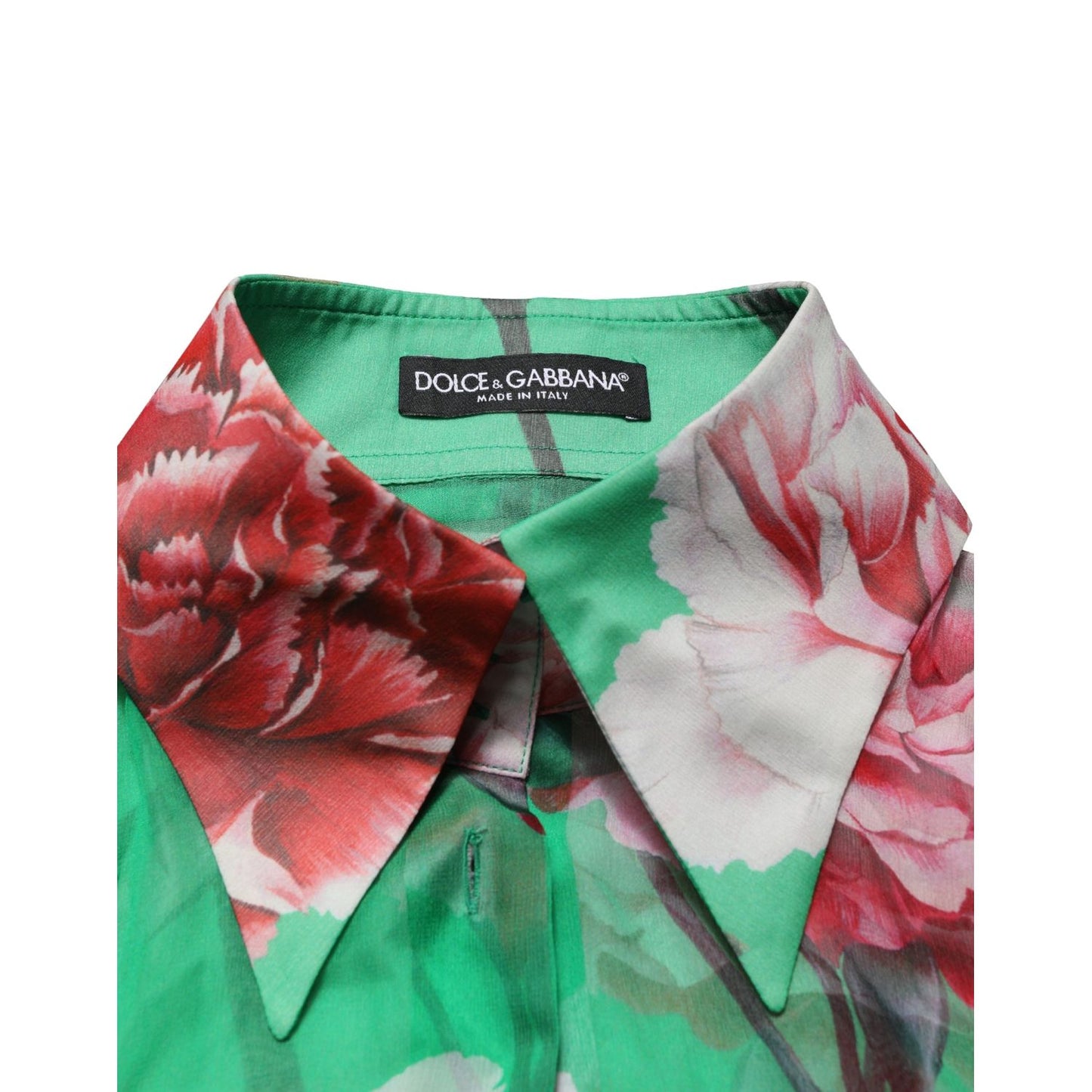 Dolce & Gabbana Green CarnationPrint Silk Collared Blouse Top
