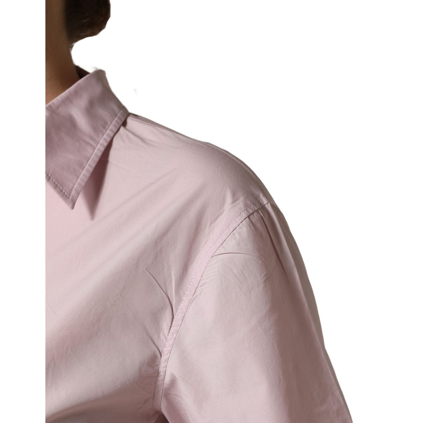 Dolce & Gabbana LightPink Cotton Collared Buttoned Blouse Top