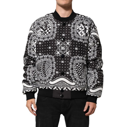 Dolce & Gabbana Black White BandanaPrint Men Bomber Jacket