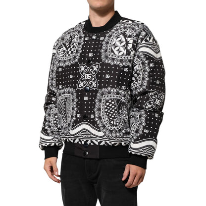 Dolce & Gabbana Black White BandanaPrint Men Bomber Jacket