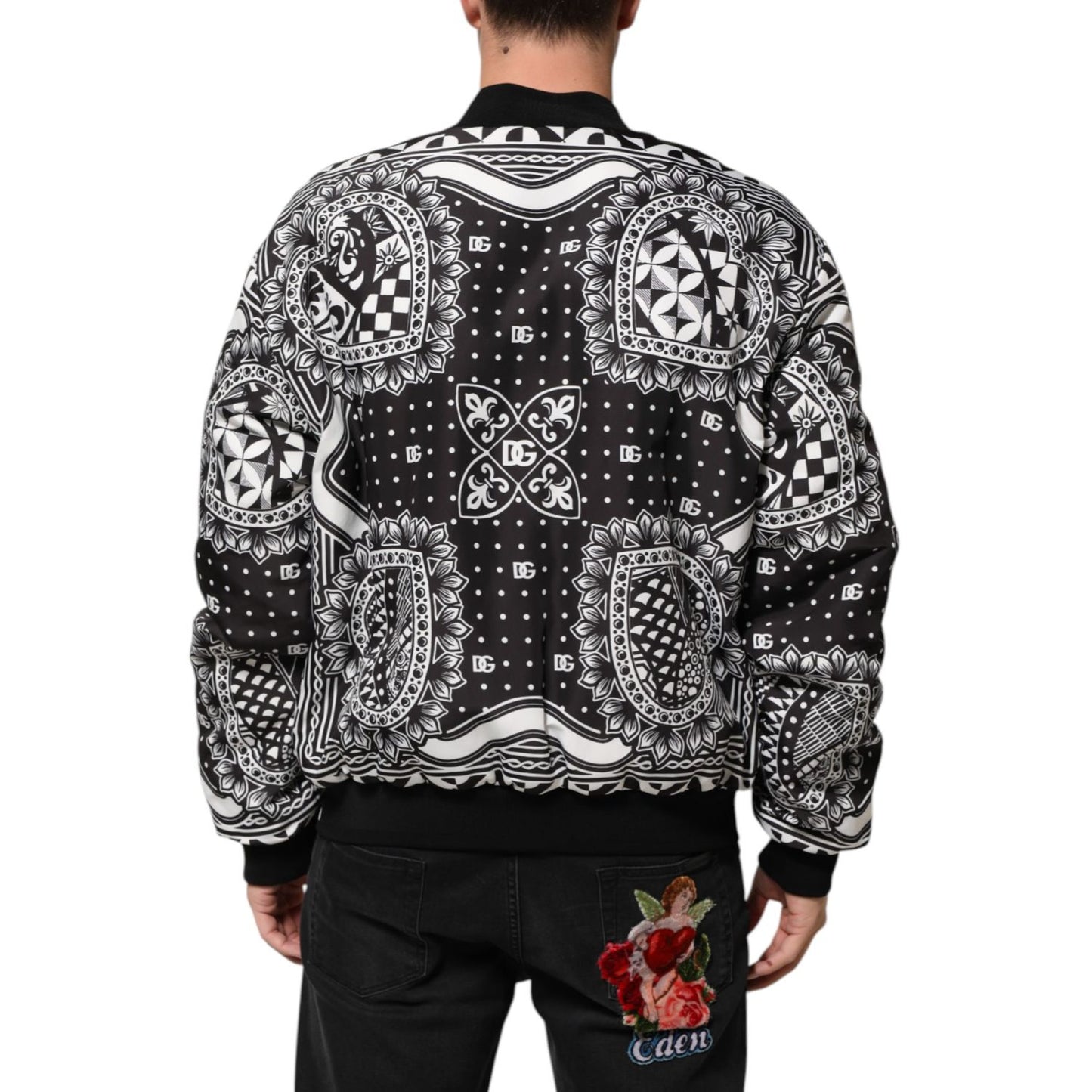 Dolce & Gabbana Black White BandanaPrint Men Bomber Jacket