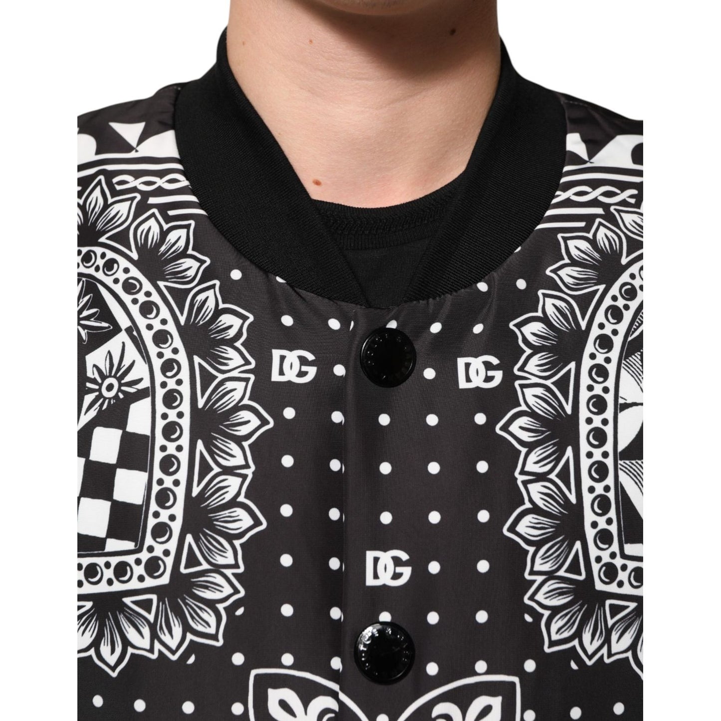 Dolce & Gabbana Black White BandanaPrint Men Bomber Jacket