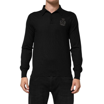Dolce & Gabbana Black Crest Long Sleeve Men Pullover Sweater